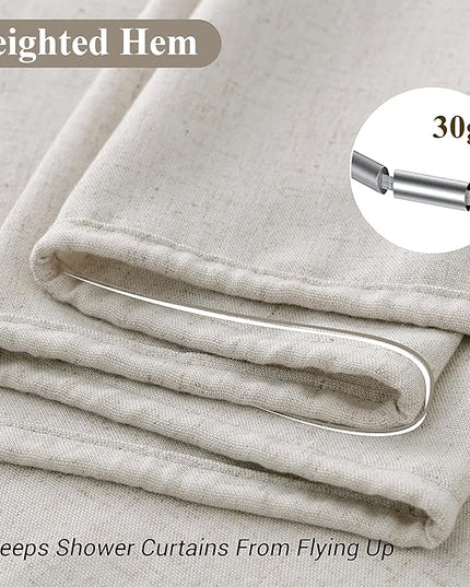 Naturoom Oatmeal Linen Shower Curtain, Cloth Textured Fabric Shower Curtain Set with Hooks, Simple Elegant Modern Farmhouse Country Ultra Thick Bath Curtains for Bathroom,Water Repellent,72x96