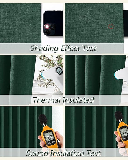 Guken Dark Green Blackout Curtains 108 Inch Length 2 Panels Set for Living Room Bedroom Back Tab Thermal Insulated 100% Black Out Linen Drapes Christmas Decor 52x108 Long
