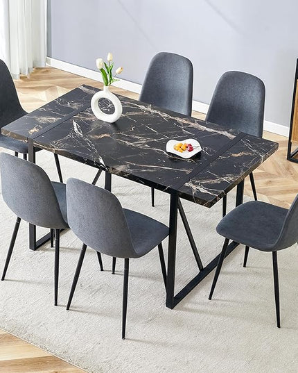 Dinner Table Set for 6, 7 Piece Dining Table Set for 6,Modern 55'' Rectangle Dining Table and 6 Dining Chairs,Kitchen Table and Chairs for 6,Ideal for Kitchen Dining Room