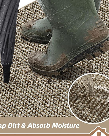 BEQHAUSE Dirt Trapper Door Mat 20" x 32", Non-Slip Washable Doormats Entrance Mat, Dirt Resistant and Absorbent Welcome Mat, Low Profile Floor Mats for Front Back Door and Entryway, Light Beige