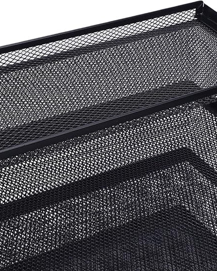 3 Tier Paper Organizer 3 Tray Letter Storage Mesh Desk A4 File Sorter with Top Box Pen Container for Home School Office Desk Organization Iron Metal Mesh Design
