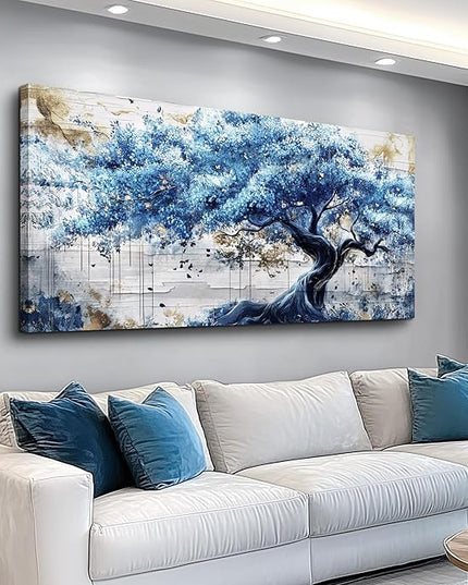 ERQINHUA Canvas Wall Art For Living Room Large Wall Decor For Bedroom Office Decor Blue Tree Wall Paintings Farmhouse Abstract Watercolour Pictures Artwork Home Decor Ready To Hang Posters 24"X48"