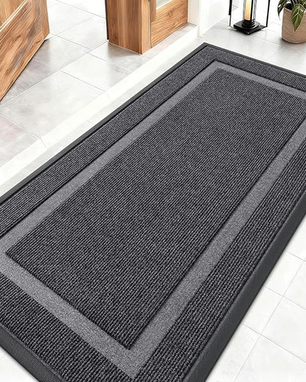 OLANLY Front Door Mat Indoor Outdoor Entrance, Waterproof All-Season, All-Weather Doormat, Sturdy Natural Rubber, Fade Resistant, Low Profile, Easy Clean Patio Porch Entryway Mat, 47x23, Grey