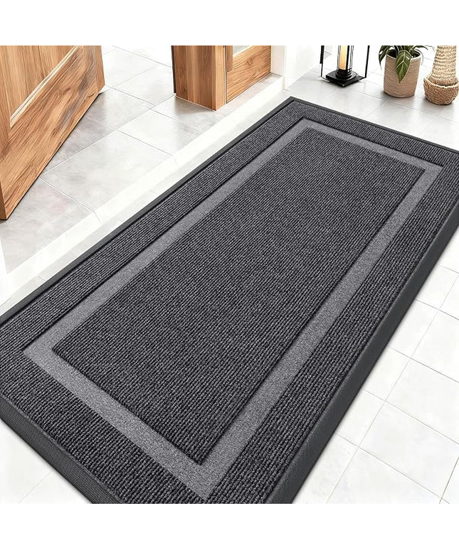 OLANLY Front Door Mat Indoor Outdoor Entrance, Waterproof All-Season, All-Weather Doormat, Sturdy Natural Rubber, Fade Resistant, Low Profile, Easy Clean Patio Porch Entryway Mat, 47x23, Grey