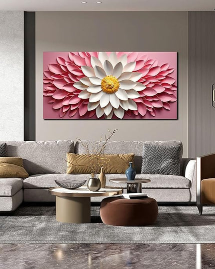 Ouzzlie Flower Canvas Wall Art for Living Room Bedroom Home Office Pink Picture Art Modern Large Floral Wall Decor Prints White Artwork 24" x 48"