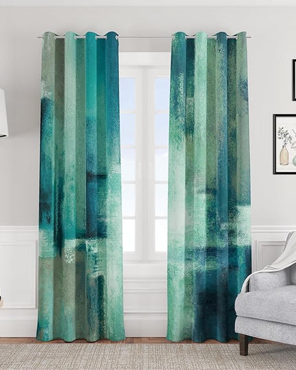 Asuexpect Teal Curtains 2 Panels Abstract Rust Curtain Room Darkening Grommet Window Treatments Modern Decorative for Bedroom Living Room, 52x96 Inches