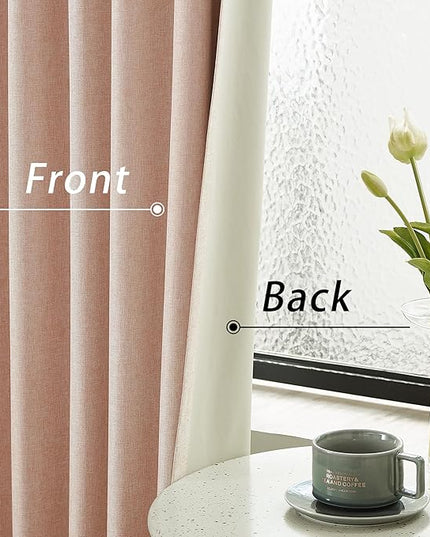 DUALIFE 100% Blackout Linen Baby Pink Curtains 84 Inch for Living Room Darkening, Bedroom Linen Drapes 84 Inches Long Rod Pocket/Back Tab Heat Blocking Bohemian Pleated Window Curtain(50"x84"x2)