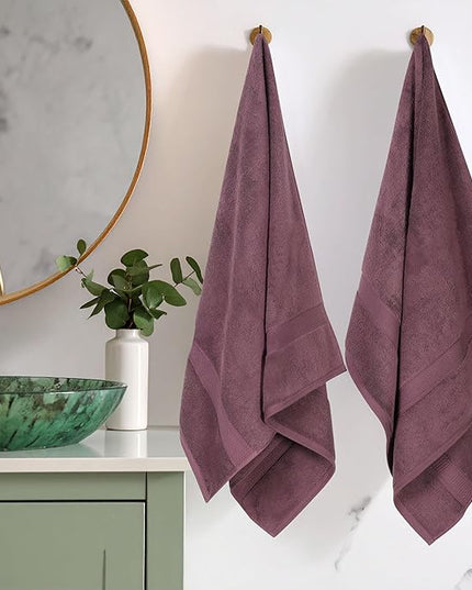 Superior Egyptian Cotton Pile Bath Towel Set of 2, Ultra Soft Luxury Towels, Thick Plush Essentials, Absorbent Heavyweight, Guest Bath, Hotel, Spa, Home Bathroom, Shower Basics, Plum