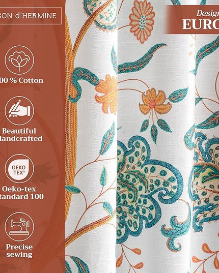 Maison d' Hermine Curtains for Living Room 100% Cotton 124 inch Length Two Panels Light Filtering Curtains for Bedroom Windows with Rod and Loop Pockets Drapes (Elizabeth, 50" W x 124" L)