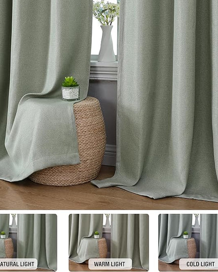 H.VERSAILTEX 95% Blackout Linen Curtains 84 Inches Long for Bedroom/Living Room Thermal Insulated Grommet Curtain Drapes Primitive Textured Burlap Effect Window Drapes 1 Panel - Heather Sage/Black