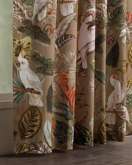 Maison d'Hermine Curtains for Living Room 100% Cotton 108 inch Length Two Panels Light Filtering Curtains for Bedroom Windows with Rod and Loop Pockets Drapes (Cacatoes - Silver Sage, 50" W x 108" L)