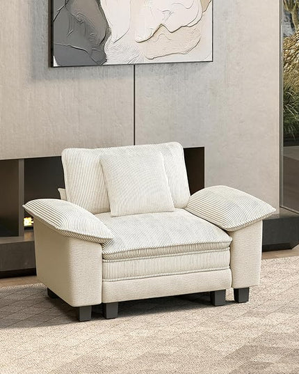 HERA'S HOUSE 54" Modular Sectional Sofa Couches for Living Room, Comfy Cloud Couch 1-Seater Deep Seat Sofa with Throw Pillow, Corduroy and Chenille Beige