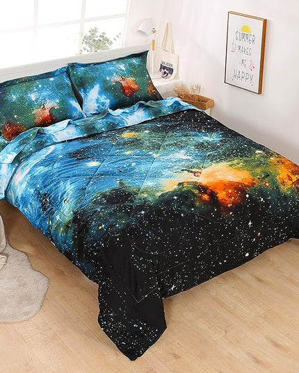 Wowelife Galaxy Bedding Comforter Set Twin with Sheets, 5-Piece Space Bed in A Bag Twin for Boys Girls Kids Bed Set with Comforter, Flat Sheet, Fitted Sheet and 2 Pillowcases