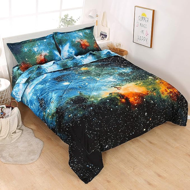 Wowelife Galaxy Bedding Comforter Set Twin with Sheets, 5-Piece Space Bed in A Bag Twin for Boys Girls Kids Bed Set with Comforter, Flat Sheet, Fitted Sheet and 2 Pillowcases