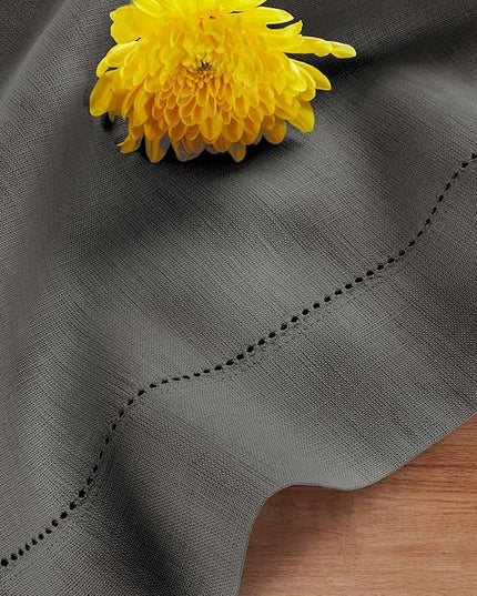 Solino Home Linen Cloth Placemats Set of 4-100% Pure Linen Hemstitch Steel Gray Placemats 14 x 19 Inch - Classic Hemstitch Table Place Mats