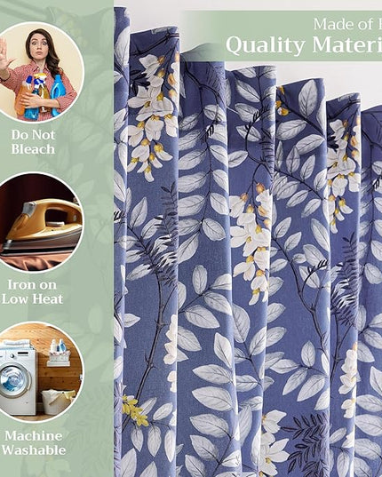 Maison d' Hermine Curtains for living room 100% Cotton 108 inch length One Panel Light Filtering Curtains for Bedroom Windows with rod and loop Pockets Drapes (Feuillage Air Force Blue, 50"W x 108"L)