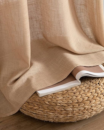 MIULEE Brown Linen Curtains 72 Inch Length 2 Panels for Bedroom Living Room, Soft Thick Linen Textured Window Drapes Semi Sheer Light Filtering Back Tab Rod Pocket Burlap Look Decor, W37xL72