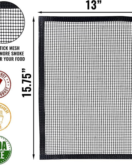 Grillaholics BBQ Mesh Grill Mat - Set of 2 Grill Mats Non Stick - Nonstick Grilling with More Delicious Smoky Flavor - Lifetime Manufacturer Warranty
