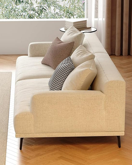 110.2” Modern Sectional Sofa, Oversized Upholstered Couch with Deep Seat, Sturdy Metal Legs, Easy to Assemble, 4 Seater Beige Fabric Sofa for Living Room and Bedroom, Beign