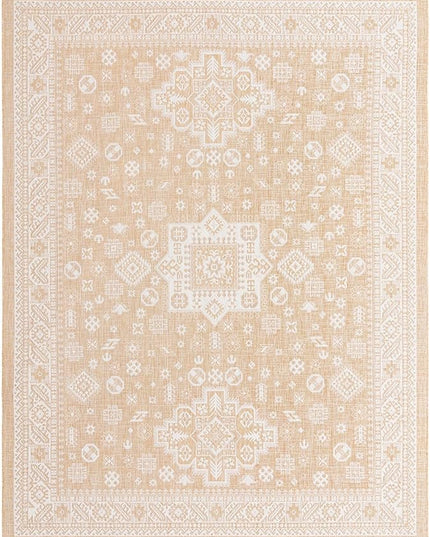 Rugs.com Outdoor Aztec Collection Rug – 10' x 13' Natural Flatweave Rug Perfect for Living Rooms, Large Dining Rooms, Open Floorplans