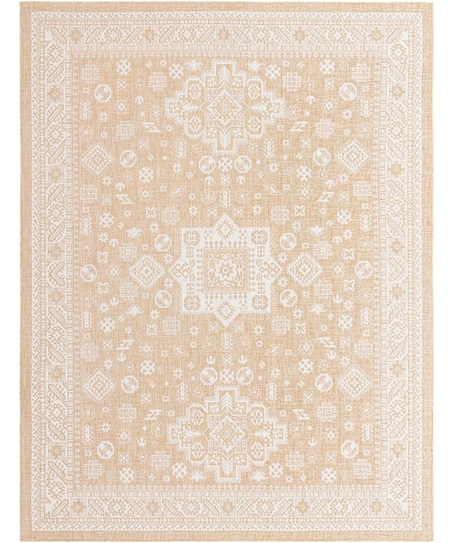 Rugs.com Outdoor Aztec Collection Rug – 10' x 13' Natural Flatweave Rug Perfect for Living Rooms, Large Dining Rooms, Open Floorplans