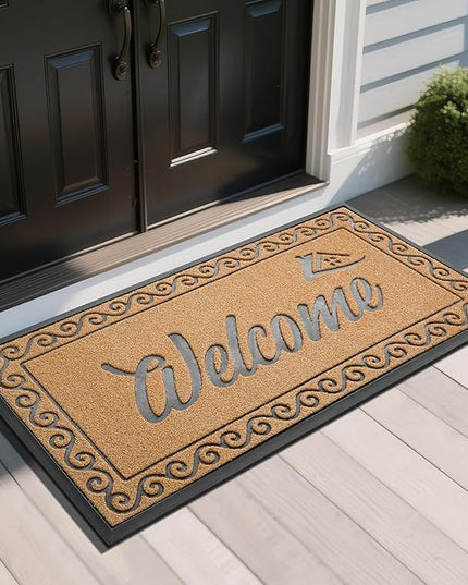 Yimobra Welcome Mat, Heavy Duty Sturdy Door Mats for Home Entrance Outdoor Indoor, Front Doormat for Outside Patio Floor Entry Porch Garage Office, Waterproof, Low Profile, 47 x 24, Yellow