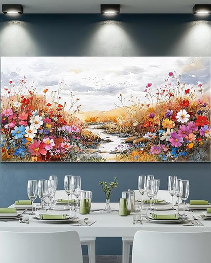 XIGUANGART Wildflowers Plants Painting Artwork Large Wall Art Canvas Prints Colorful Flowers Scenery Farmhouse Pictures Wall Decor for Living Room Kitchen Dining Room Bedroom Office Ready To Hang