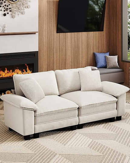 87" Cloud Modular Sectional Loveseat, 2-Seater w/Deep Seat & Removable Arms, Plush Chenille for Small Living Room & Apartment - Beige