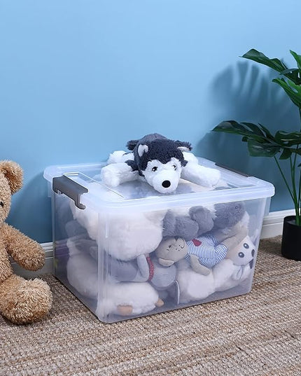 Citylife 32 QT Plastic Storage Bins with Latching Lids Stackable Storage Containers for Organizing Large Clear Storage Box for Garage, Closet, Kitchen, 4 Packs