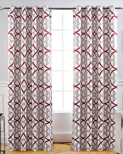 DriftAway Alexander 80% Blackout Curtains for Living Room 250GSM Pattern Match Thermal Insulated Room Darkening Geo Moroccan Mid Century Grommet Bedroom Drapes 2 Panels 52 Inch by 96 Inch Red Gray