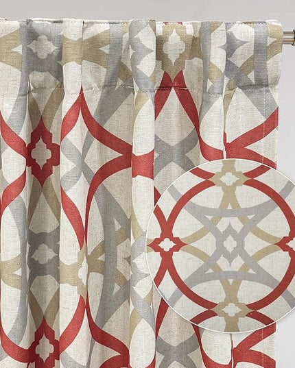 DriftAway Alexander Blackout Curtains for Living Room Linen Blend Pattern Match Thermal Insulated Room Darkening Geo Moroccan Mid Century Back Tab Bedroom Drapes 2 Panels 52 x 96 Inch Linen Red