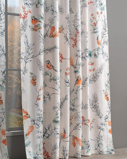 Maison d' Hermine Curtains for Living Room 100% Cotton 124 inch Length One Panel Light Filtering Curtains for Bedroom Windows with Rod and Loop Pockets Drapes (Whitish Shabby Chique, 50" W x 124" L)