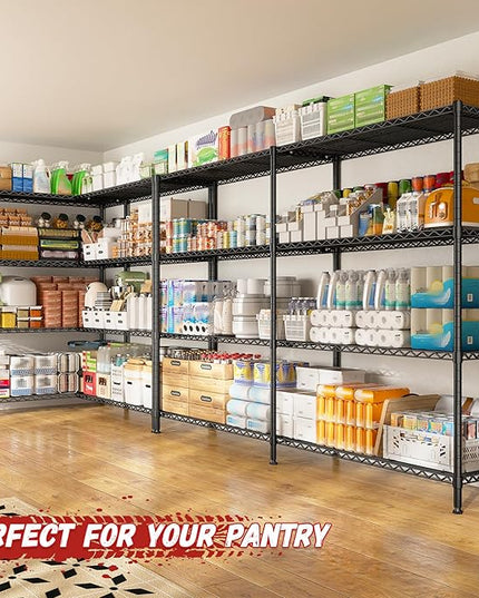 REIBII 69.8" W Storage Shelves 1250LBS Wire Shelving Unit 4 Tier Metal Shelving for Storage Rack Shelves Adjustable Heavy Duty Garage Shelf Pantry Shelves Kitchen Shelving, 69.8"Wx15.8"Dx62.9"H,Black