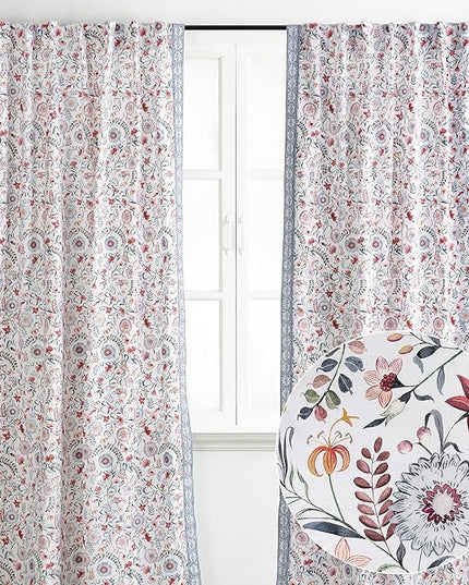 Maison d' Hermine Curtains for Living Room 100% Cotton 124 inch Length Two Panels Light Filtering Curtains for Bedroom Windows with Rod and Loop Pockets Drapes (Nellore, 50" W x 124" L)