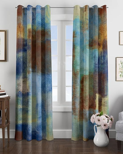 Asuexpect Abstract Curtains 2 Panels Abstract Rust Curtain Room Darkening Grommet Window Treatments Modern Decorative for Bedroom Living Room, 52x84 Inches, Blue Rust