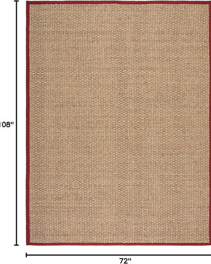 SAFAVIEH Area Rug 6x9 - Natural Fiber Collection - Natural & Red, Seagrass, Basketweave Pattern with Border (NF114D)