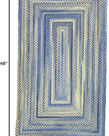 Capel American Heritage Blue Yellow 0' 24" X 0' 48" Concentric Rectangle Braided Rug