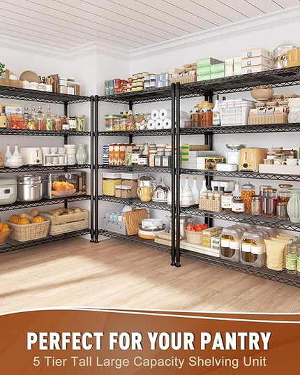 REIBII 5-Tier Wire Shelving Rack Storage Shelves Metal Shelves,1020 LBS Adjustable Heavy Duty Metal Shelving Units and Storage for Garage Pantry Bathroom 29" W X 14" D X 63" H