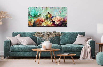 GUGIKA Lotus Flower Wall Art for Living Room, Floral Canvas Wall Decor for Bedroom, Colorful Print Paintings, Size 20x40 Inches