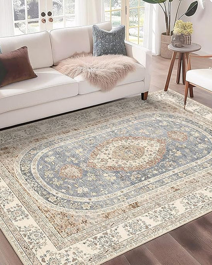 Beige Rug 3x5,Washable Area Rugs for Bedroom Living Room Kitchen Entryway,Small Boho Vintage Bohemian Farmhouse Distressed Oriental Non Slip Carpet