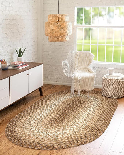 Tranquility TQ52 Natural 4' x 6' Oval - Braided Area Rug, Home Decor, Floor Mat or Bedroom Rug - Easy Care, Ideal for High Traffic Areas in Hallway and Living Room - Made in USA