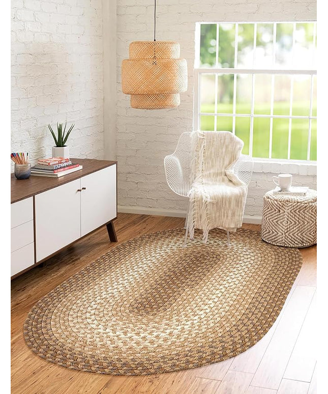 Tranquility TQ52 Natural 8' x 11' Oval - Braided Area Rug, Home Decor, Floor Mat or Bedroom Rug - Easy Care, Ideal for High Traffic Areas in Hallway and Living Room - Made in USA