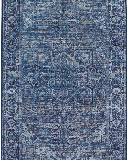 ReaLife Rugs Machine Washable Area Rug Runner - Living Room Bedroom Bathroom Kitchen Entryway Office - Padded Low Pile Stain Resistant Premium - Boho Vintage Traditional - Lyle - Blue 2'6" x 6'