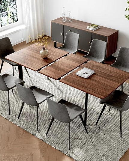 9PCS 63"- 78.7" Extendable Dining Table Set, Kitchen Table with PU Leather Dining Chairs for 6-8 Person, Thickened Expandable MDF Wooden Table with Metal Legs
