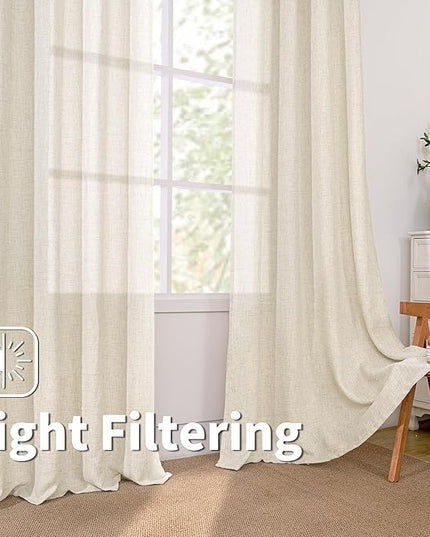 BGment 30 Inch Short Curtains for Small Window, Light Filtering Linen Burlap Textured Window Treatments Grommet Sheer Drapes for Kitchen Cafe, 2 Panels, Natural, 42 X 30 Inch