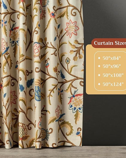 Maison d' Hermine Curtains for living room 100% Cotton 124 inch length One Panel Light Filtering Curtains for Bedroom Windows with rod and loop Pockets Drapes (Artisan Love Multicolor, 50"W x 124"L)