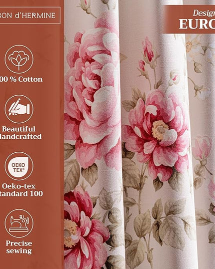 Maison d' Hermine Curtains for Living Room 100% Cotton 84 inch Length Two Panels Light Filtering Curtains for Bedroom Windows with Rod and Loop Pockets Drapes (Newburry Rose Bloom, 50" W x 84" L)