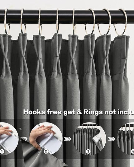 KEQIAOSUOCAI Extra Wide Blackout Curtains 90 Inches Long, Pinch Pleated Curtains for Sliding Door/French Door Room Divider Panels for Living Room 100 Inch Width 100x90 Grey