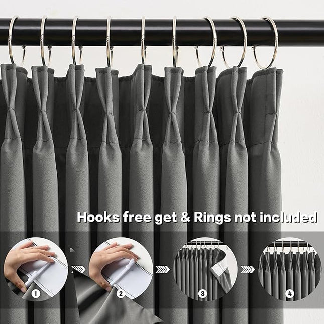 KEQIAOSUOCAI Blackout Bedroom Curtains 63 Inches Long, Thermal Insulated Short Pinch Pleated Vertical Drapes for 62 Inch Home Office/Bay Windows/Basement(Grey,40"x63"x2 Panels)