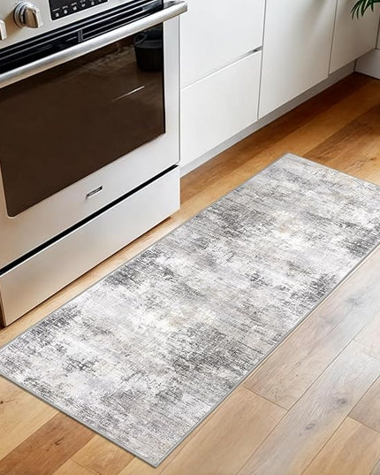 IOHOUZE Abstract Runner Rug 2x5 Ft Washable Runners for Hallways, Non Slip Kitchen Runner Printed Faux Wool Entryway Runner Indoor, Modern Abstract Floor Carpet for Hall Kitchen Bedroom, Grey Beige